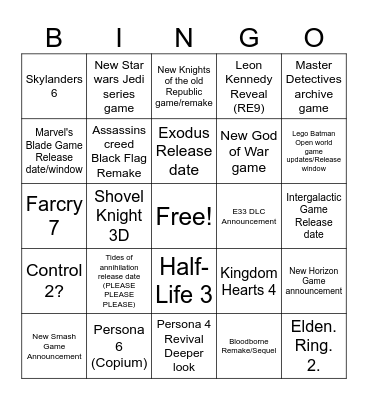 TGA 2025 BINGO Card