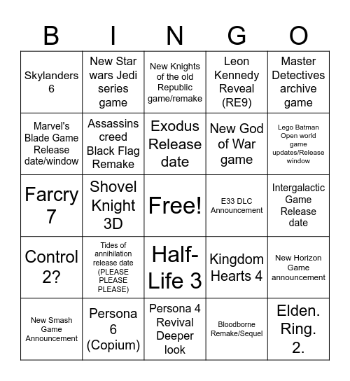 TGA 2025 BINGO Card