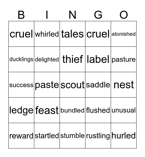 VOCABULARY Bingo Card