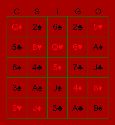 Casino Xmas Bingo Card