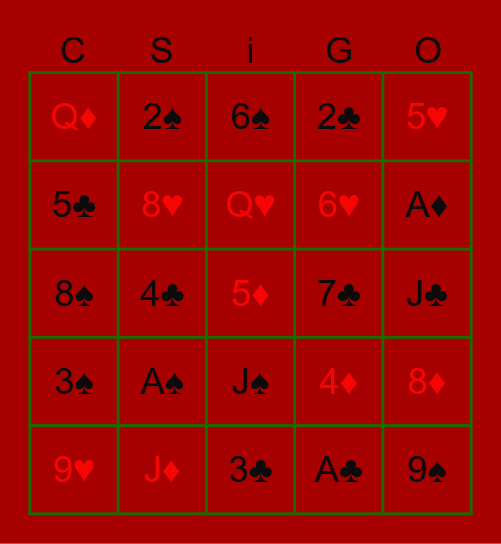 Casino Xmas Bingo Card