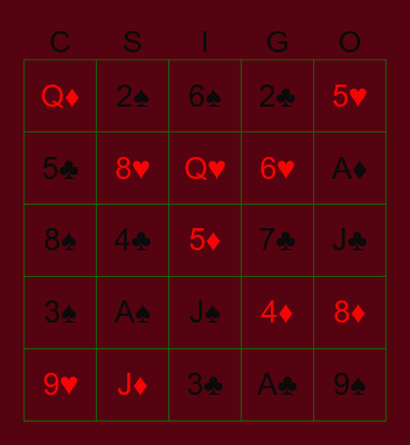 Casino Xmas Bingo Card