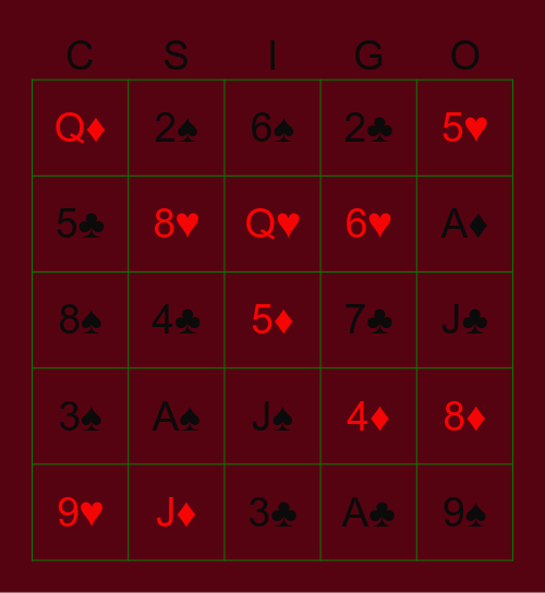 Casino Xmas Bingo Card