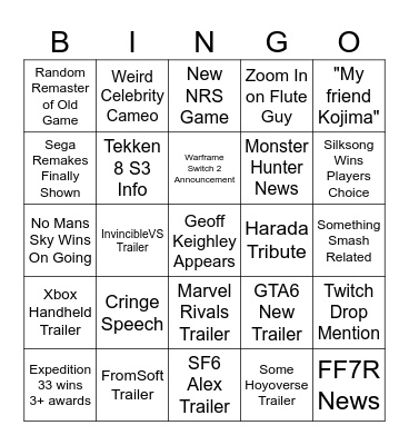 GAME AWARDS BINGO Card