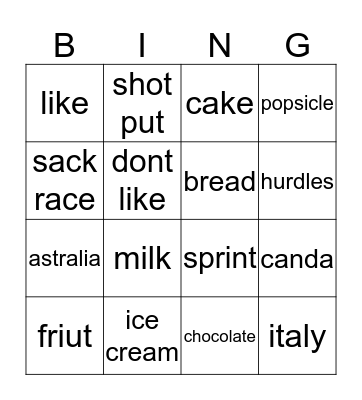 Untitled Bingo Card