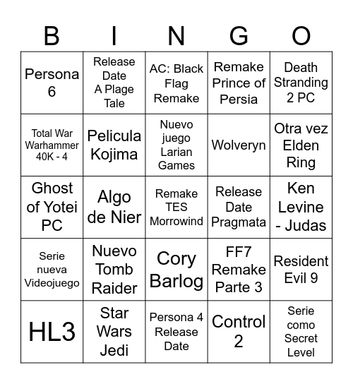 TGA Bingo Card