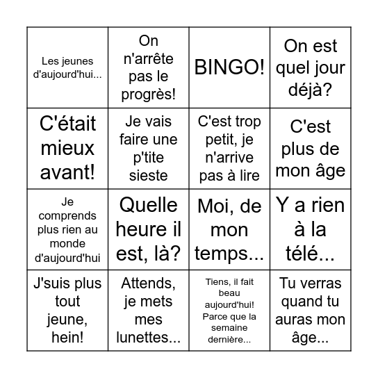 Bingo du retraité Bingo Card