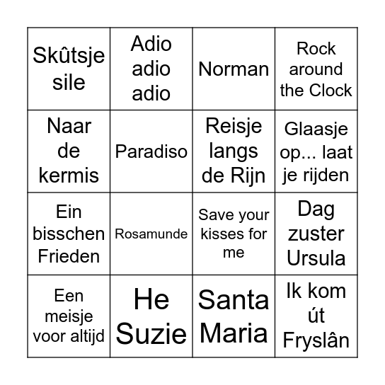 Muziekbingo Mildam ronde 2 Bingo Card
