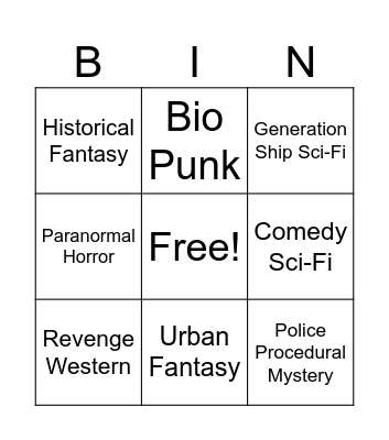 Book genre challenge Bingo Card