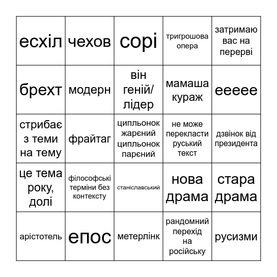 Теорія драми Bingo Card