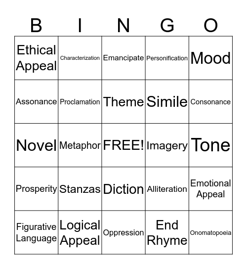 Final Review Bingo Card