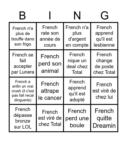 Qu'est-ce que French nous réserve dans 1sem Bingo Card