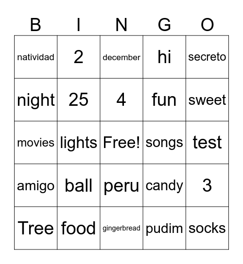 Xmas Bingo Card