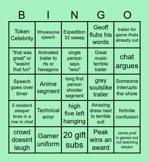 Game Awards Moldge Bingo Card