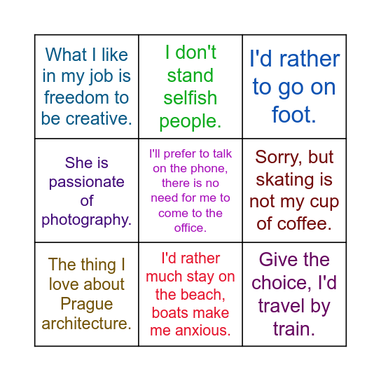 Preferences. Mistake correction Bingo Card