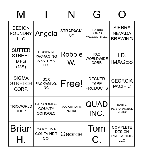 MORRISETTE MINGO Bingo Card