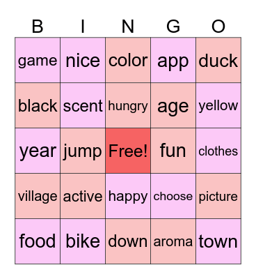 Vocabulary Bingo Card