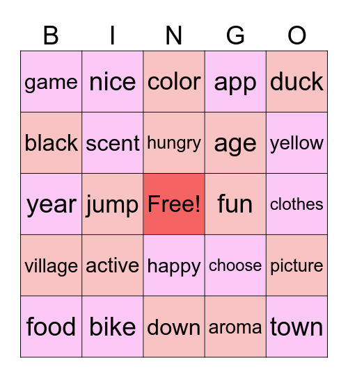 Vocabulary Bingo Card