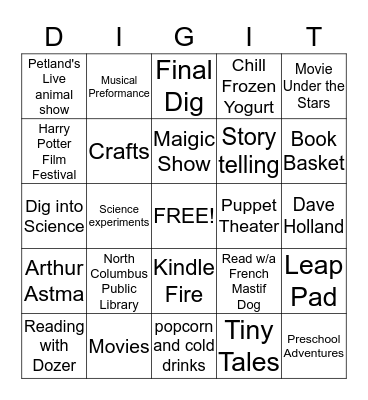 Dig into Reading Bingo Card