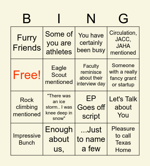 "Let's talk about you" Bingo Card
