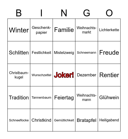 Merry Christmas! Bingo Card