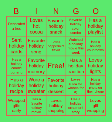 Holiday Bingo Card