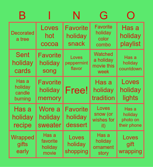 Holiday Bingo Card