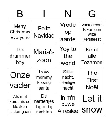 Kerst Bingo Card