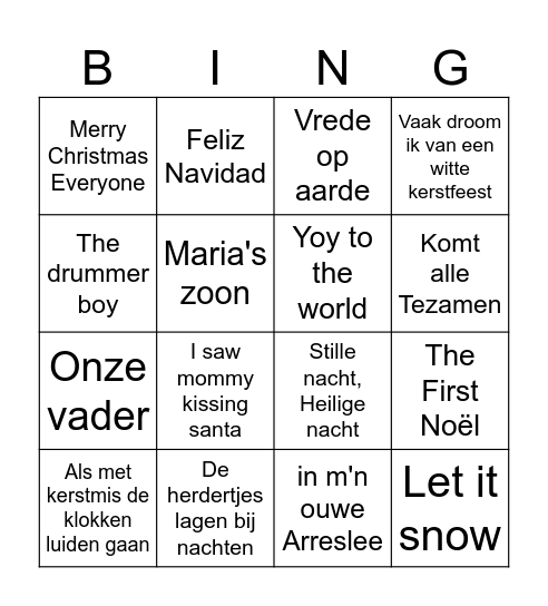Kerst Bingo Card