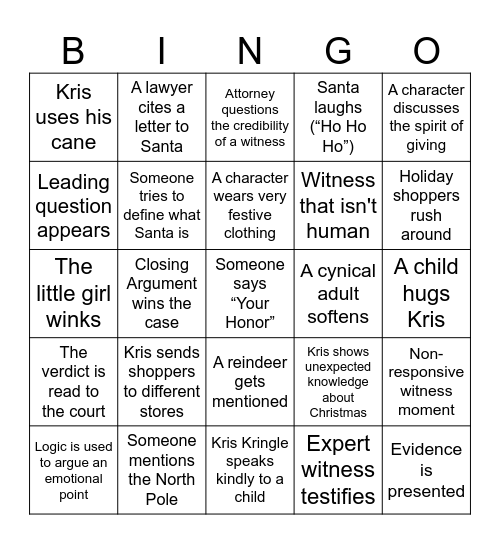 Christmas in the Courtroom Bingo Card