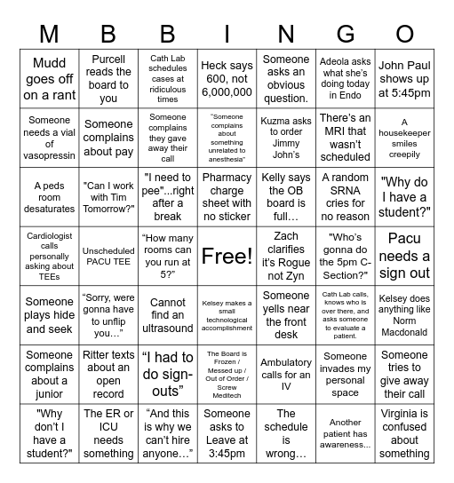 Board Runner Bingo Card