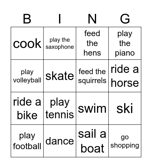 Free time Bingo Card