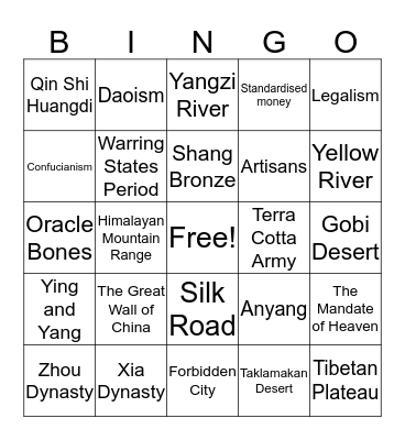 Ancient China Bingo Card