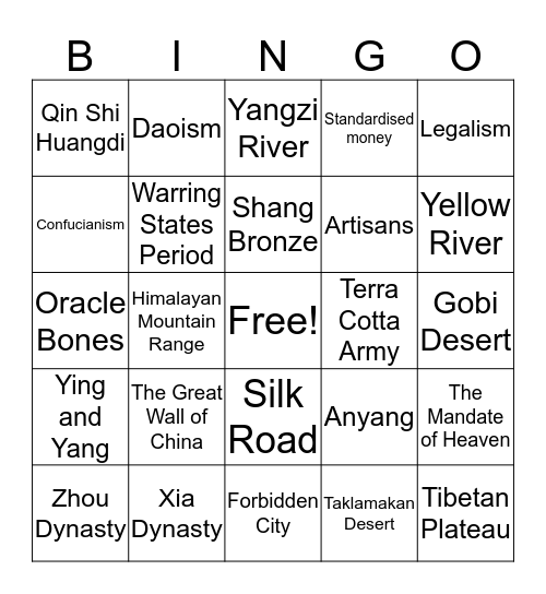 Ancient China Bingo Card