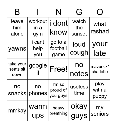 shiflett Bingo Card