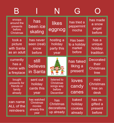 Virtual Holiday Bingo Card