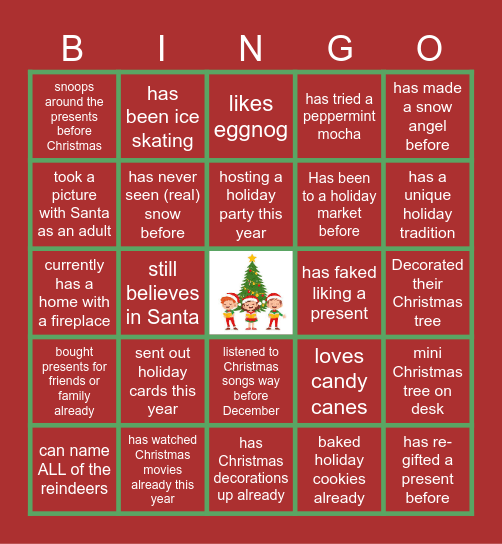 Virtual Holiday Bingo Card