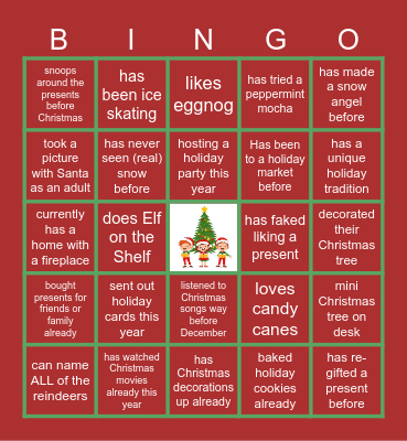 Virtual Holiday Bingo Card
