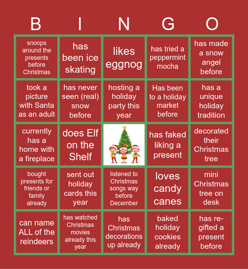 Virtual Holiday Bingo Card