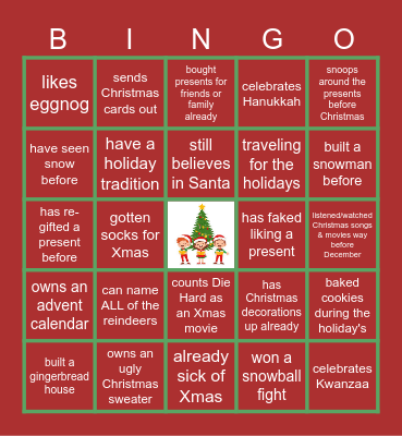 Virtual Holiday Bingo Card