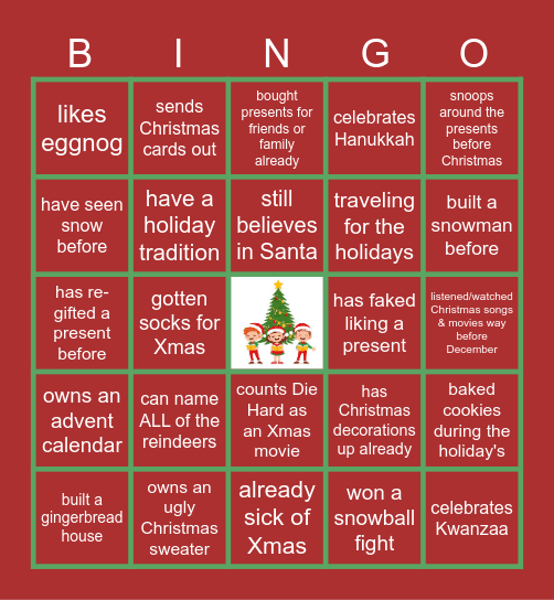 Virtual Holiday Bingo Card
