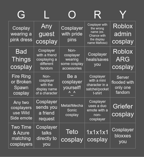 something evil will happen cosplay bingo Card