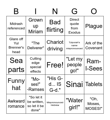 Ten Commandments Bingo Card