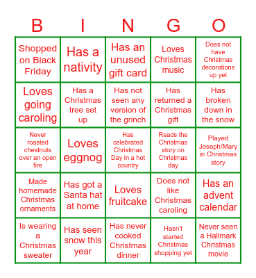 Christmas Ice Breaker Bingo Card