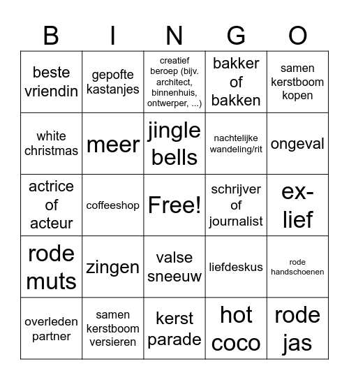 Kerstfilm Bingo Card