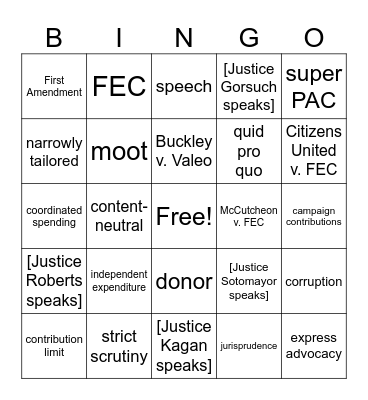 Campaign Finance Bingo Card