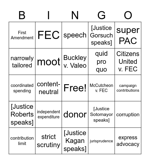 Campaign Finance Bingo Card