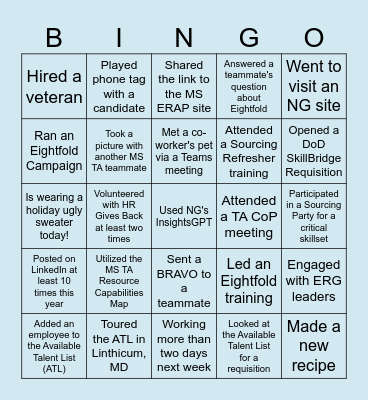 MS Talent Acquisition All Hands Bingo Card