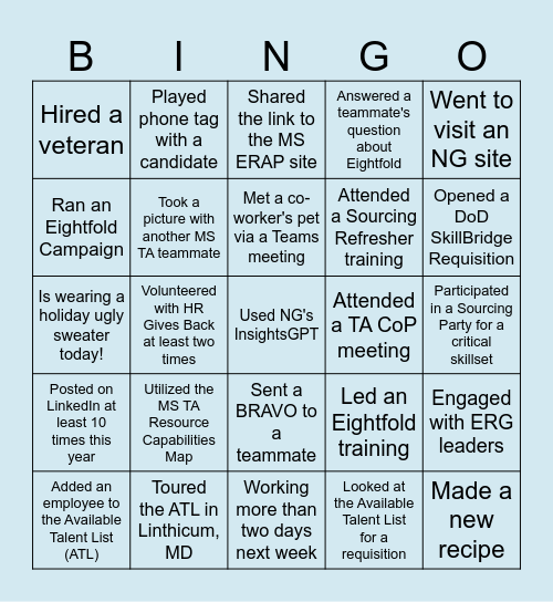 MS Talent Acquisition All Hands Bingo Card