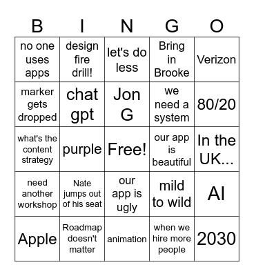 Leadership Workshop Bingo Card